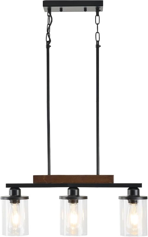 Photo 1 of Dining Room Light Fixture,3-Light Kitchen Island Lighting Farmhouse Chandelier,Matte Black Metal Wood Industrial Pendant Lighting,Modern Dining Table Lights