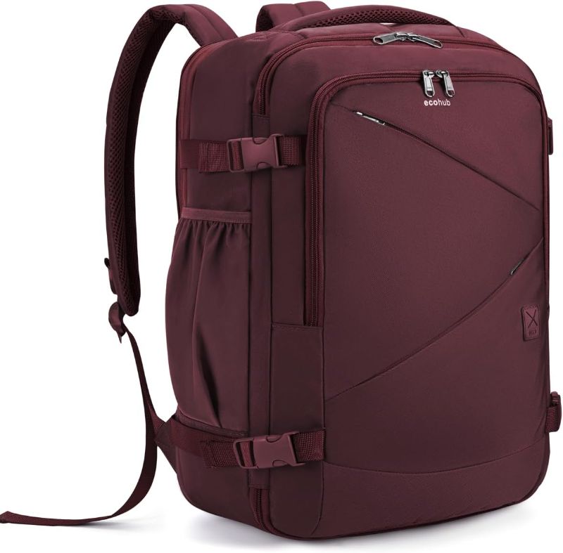 Photo 1 of Carry On Travel Backpack, Expandable Airlines Personal Item Bag 18x14x8, Water Resistant 17 inch Laptop Backpack Flight Approved, 12 Pockets 30L Work Backpacks with Wet Pocket & Cable Slot, Red