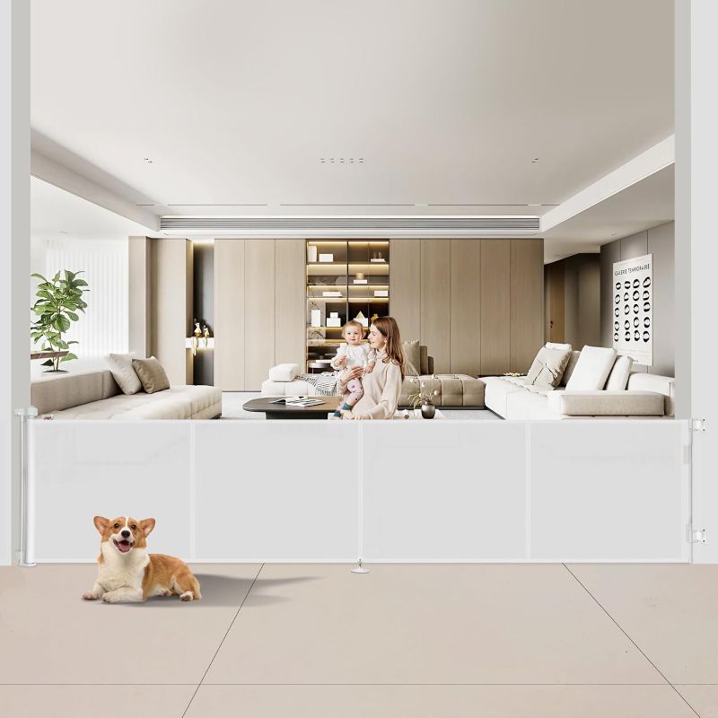 Photo 1 of 200 inch Retractable Baby Gates 42 inch Tall, Retractable Gate with Reinforced Strip Design to Prevent Crawling Through, 16 FT Outdoor Retractable Gates, Extra Wide Retractable Gate for Garage