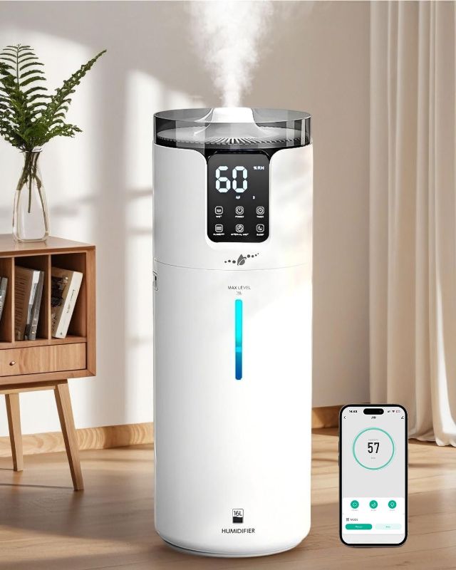 Photo 1 of 16L Smart Humidifier large room, Whole house Humidifier for Home 1500 sq.ft with APP/Voice/Remote Control, Ultrasonic Cool Mist Humidifiers for Bedroom, Plants, office with Tube, White

