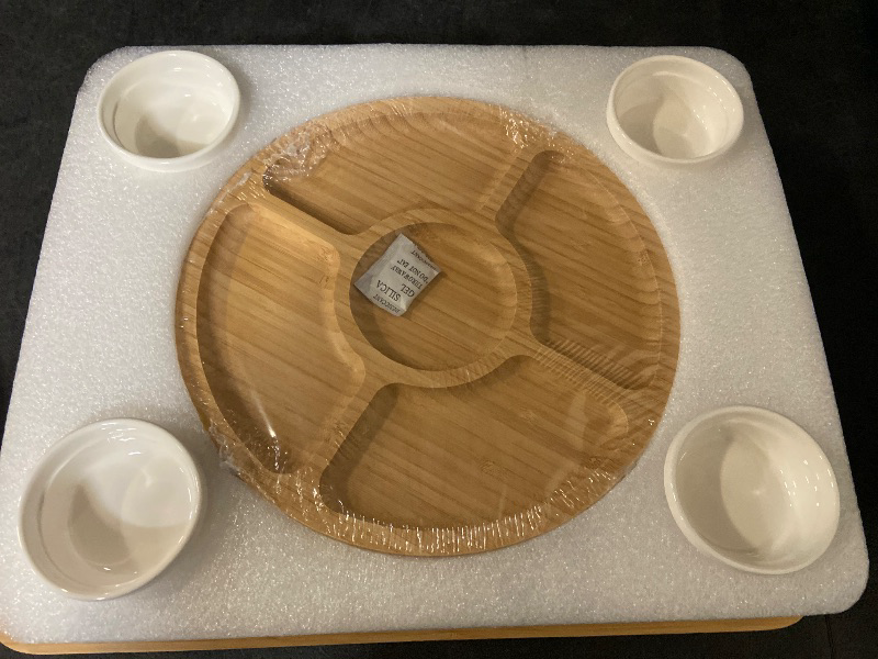 Photo 1 of Charcuterie Board with Lid – Large Bamboo Cheese Board Set with Utensils & Drawers – Housewarming, Wedding Gifts for Couples, Serving Tray with Cover (Cream)
