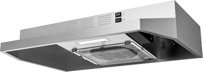 View 1 of FIREGAS 24-inch Range Hood Under Cabinet, 300CFM Ducted/Ductless Convertible Kitchen Hood in Stainless Steel with 2-watt LED Light and Filter, 2 fan speeds, hassle-free installation