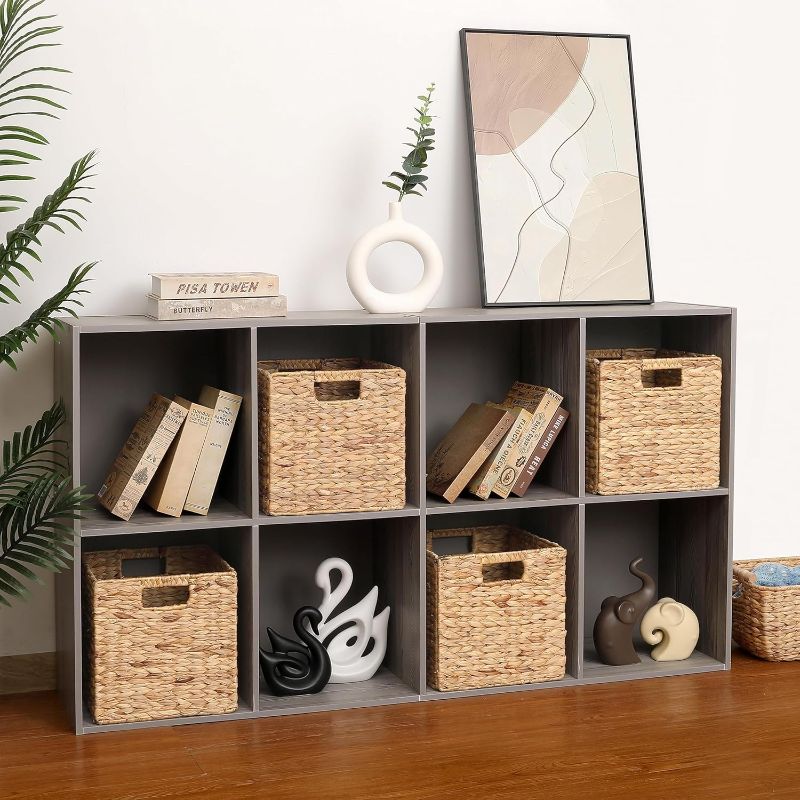 Photo 1 of 10.5x10.5in Wicker Storage Baskets, Handwoven Water Hyacinth Foldable Cube Bins for 11.5" × 11.5" and Larger Cube Shelves, Set of 4 (Natural)
