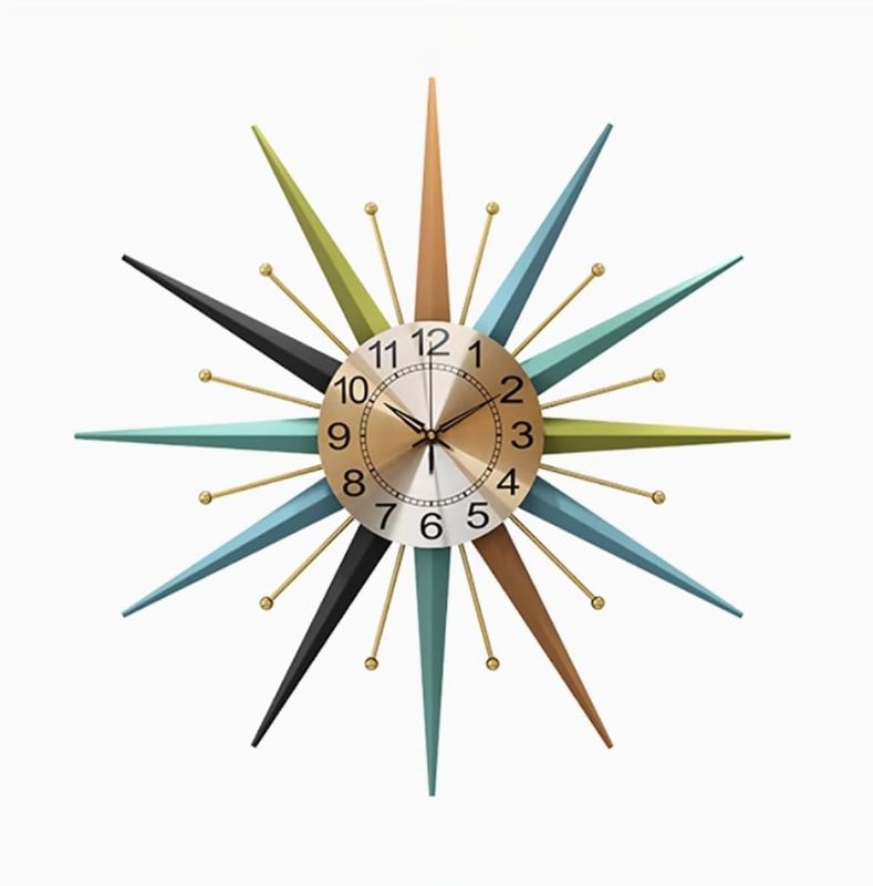 Photo 1 of 22 Inch Mid-Century Style Metal Crystal Wall Clock, Star-Shaped Silent Decorative Wall Clock, Suitable for Living Room,Bedroom,Dining Room,Porch,Office