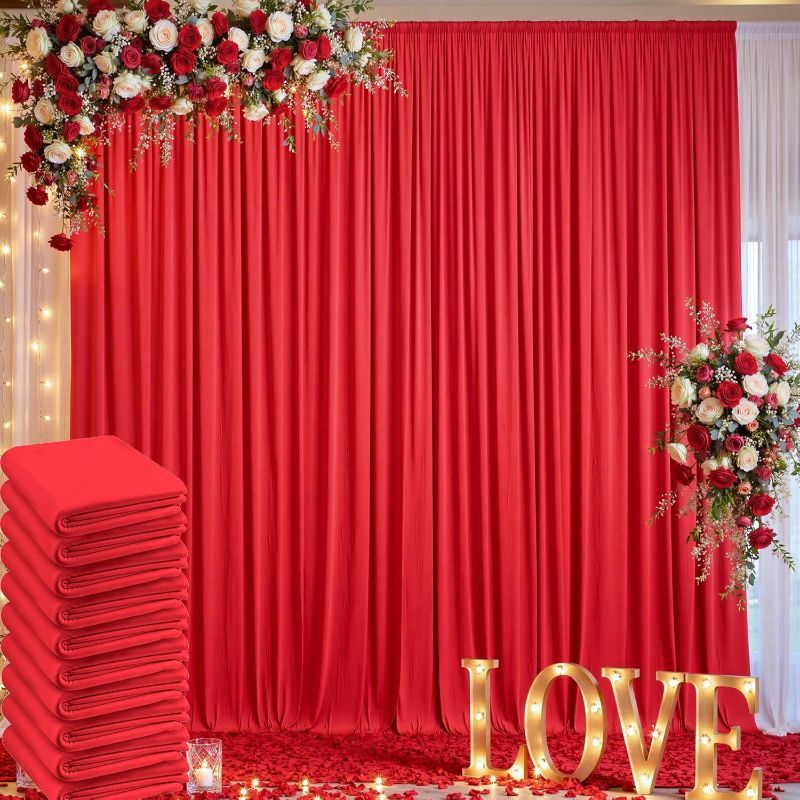 Photo 1 of 50ft×10ft Wrinkle Free Red Backdrop Curtains for Parties, 10 Panels 5×10ft Thick Silky Polyester Red Photo Backdrop Drapes Curtain for Themed Party Birthday Baby Shower Baptism Wedding Photography
