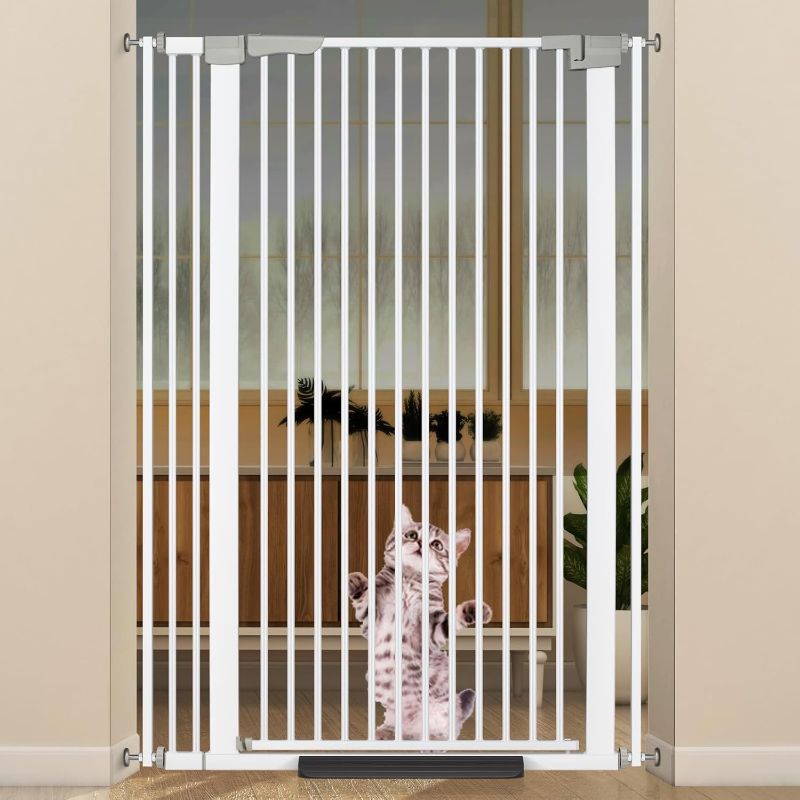 View 1 of 51.18" Extra Tall Cat Gate for Doorway, 30.5"-40" Auto Close Pet Gate Include 2.75" and 5.5" Extension Kits, No Drilling Pressure Mount Kit, Suitable for Doorways or Kitchen, New White