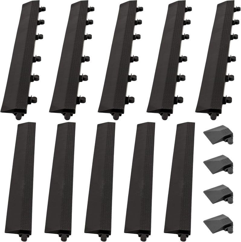 Photo 1 of Interlocking Floor Tile Trim Pieces - Beveled Edges and Corners - Durable ½ in TPE (Rubber Like, NOT Foam, no Odor) - Black, 10 Edges and 4 Corners