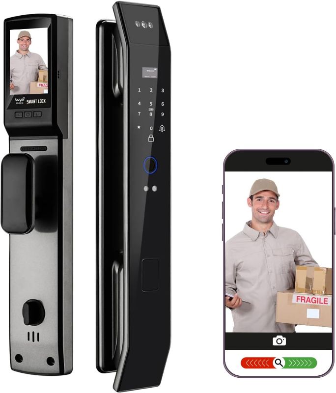 Photo 1 of Smart Door Lock with 3D Face Recognition & Camera, Video Doorbell with Intercom, Fingerprint Keyless Entry, Password, IC Card, Key, Alexa Compatible, Tuya App Control, Smart Home Front Door Security