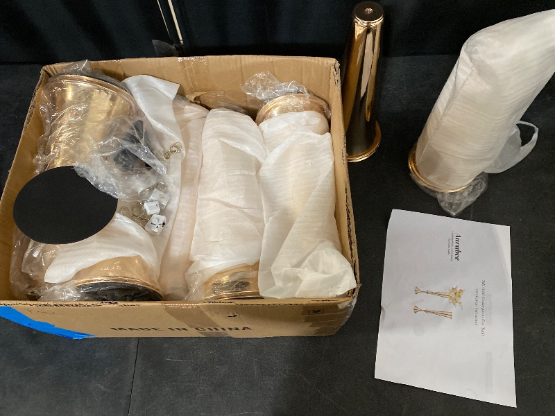 Photo 1 of 12 Pcs Tall Gold Trumpet Vases for Centerpieces & Wedding Tables - 21.65" Tall Gold Flower Vase Set with Weighted Base, Metal Trumpet Centerpieces for Tables (Bases para Centros de Mesa)