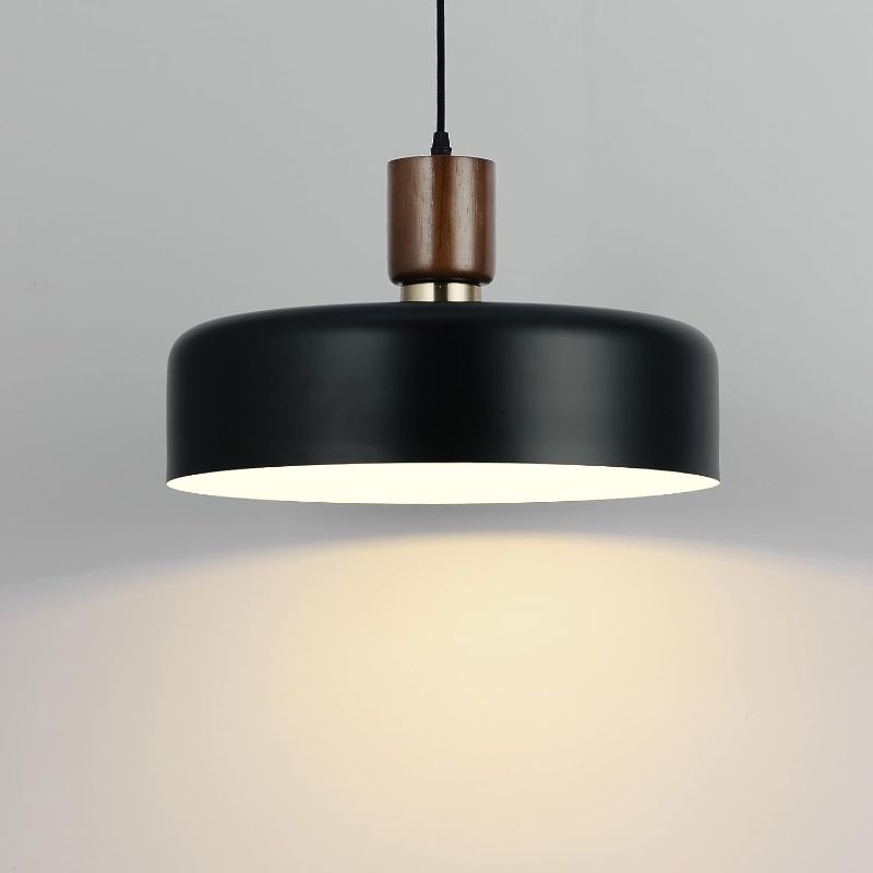 Photo 1 of 15.8" Large Pendant Light, Adjustable Industrial Chandelier with Solid Wood and Brass Accent, Modern Hanging Light Fixtures for Kitchen Island, Living Room,Dining Room, Bedroom,Hallway