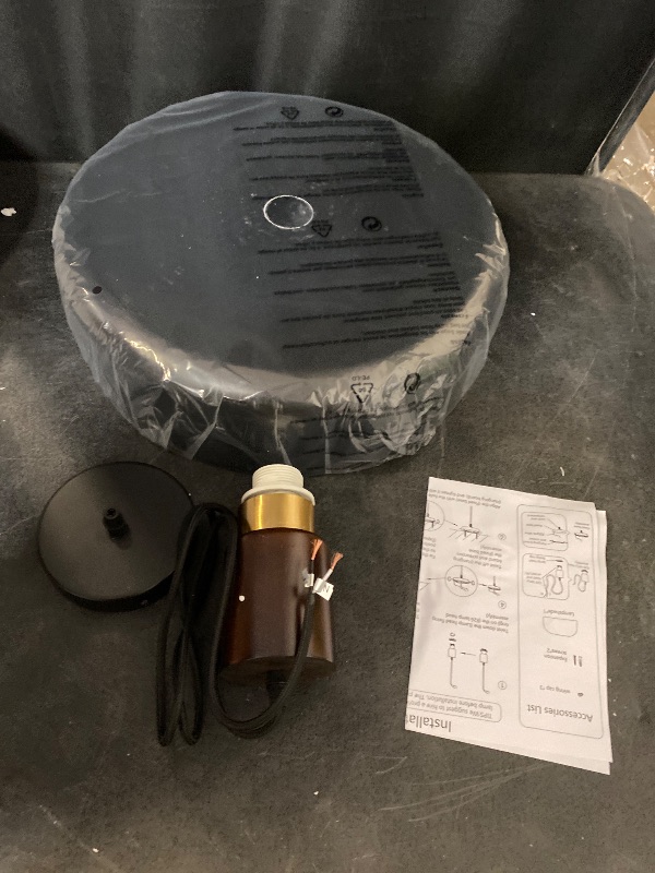 Photo 1 of 15.8" Large Pendant Light, Adjustable Industrial Chandelier with Solid Wood and Brass Accent, Modern Hanging Light Fixtures for Kitchen Island, Living Room,Dining Room, Bedroom,Hallway