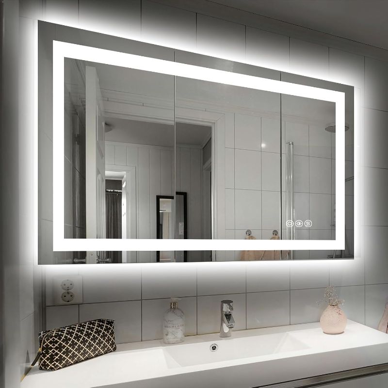 Photo 1 of 40X32 LED Bathroom Mirror with Lights, Anti-Fog, Dimmable, Backlit + Front Lit, Smart Bathroom Vanity Mirror, Memory Function, Shatterproof, Tempered Glass (Horizontal/Vertical)