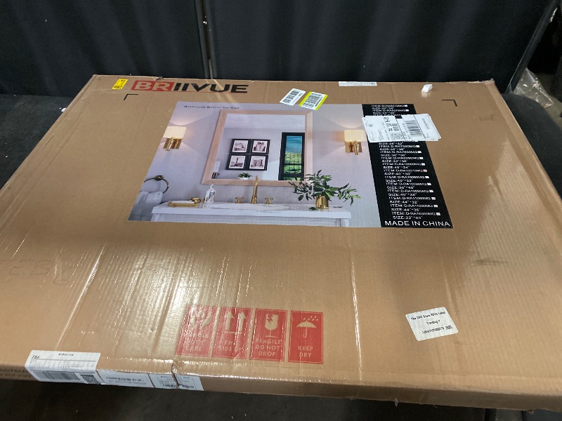 Photo 1 of 22x30 Inch Bathroom Mirror for Wall, Anti-Rust Oak Wood Grain Metal Framed Bathroom Mirrors for Over Sink,Rectangler Mirrors for Bathroom Vanity, Farmhouse, Bedroom, Living Room, Entryway Decor