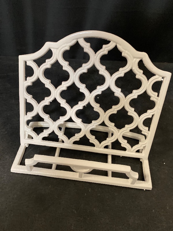 Photo 1 of Cookbook Stand, Cast Iron Heavy-Duty Recipe Book Holder, Kitchen Vintage Recipe Book Holder, Reading Rest Holder for Easel/Counter/Books/Magazine/iPad/Bible, Grid Pattern, White
