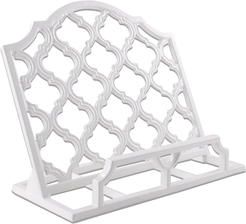 Photo 1 of Cookbook Stand, Cast Iron Heavy-Duty Recipe Book Holder, Kitchen Vintage Recipe Book Holder, Reading Rest Holder for Easel/Counter/Books/Magazine/iPad/Bible, Grid Pattern, White