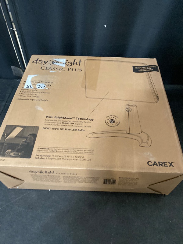 Photo 1 of Carex Day-Light Classic Plus Sunlight Therapy Lamp - 10000 LUX Therapy Lamp at 12 Inches, LED Bright White Light with Adjustable Height and Brightness Levels for Mood, White