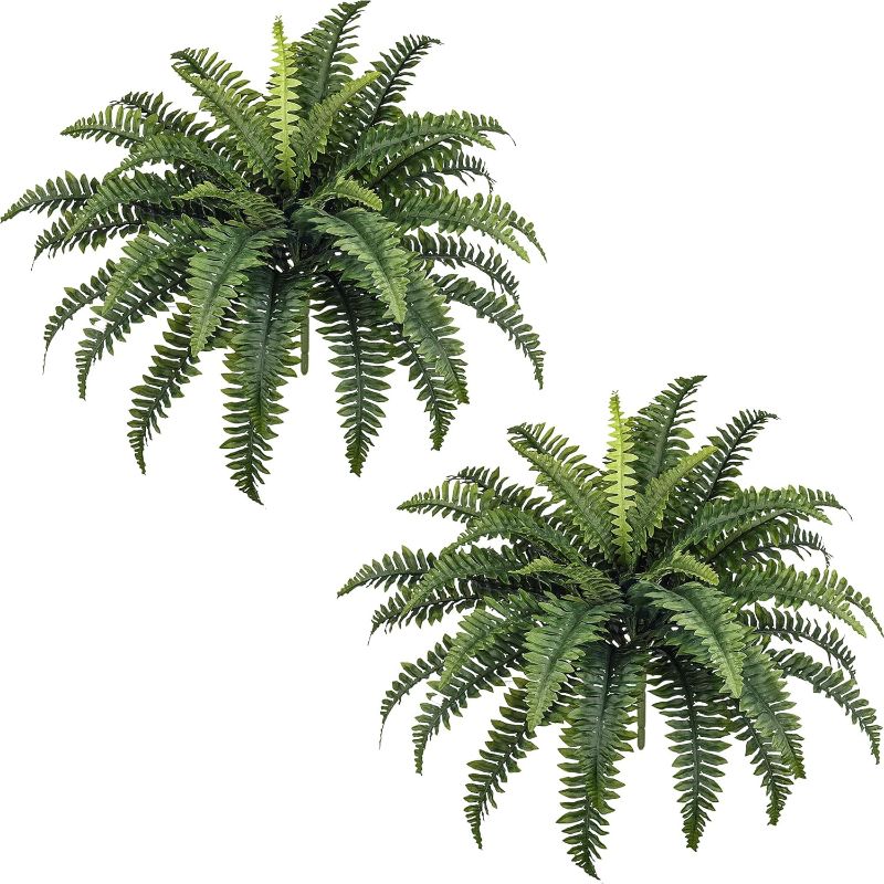 Photo 1 of 35" Ferns Artificial Bush Plants Large, 2 Artificial Boston Ferns with 39 Fronds for Outdoors Home Decor