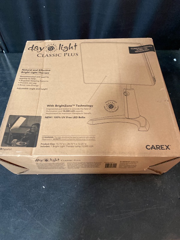 Photo 1 of Carex Day-Light Classic Plus Sunlight Therapy Lamp - 10000 LUX Therapy Lamp at 12 Inches, LED Bright White Light with Adjustable Height and Brightness Levels for Mood, White