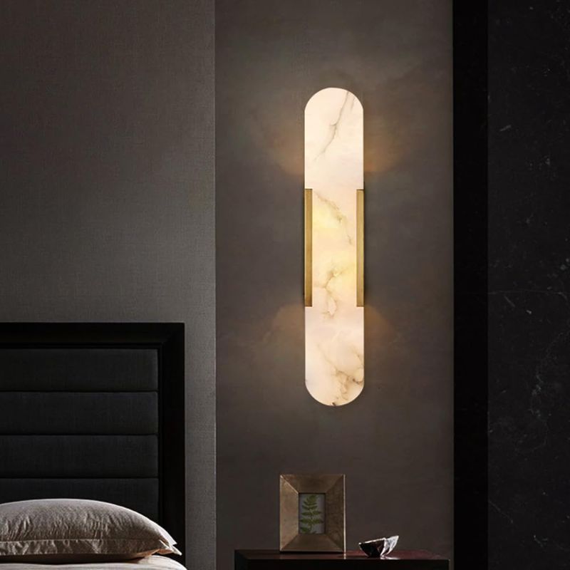 Photo 1 of 19.7" Mid Century Natural Alabaster Wall Sconces Wall Lighting Bathroom Vanity Light Fixtures Marble Wall Light White Stone Glass Modern Wall Mount Lamp for Bedroom Living Room Hallway
