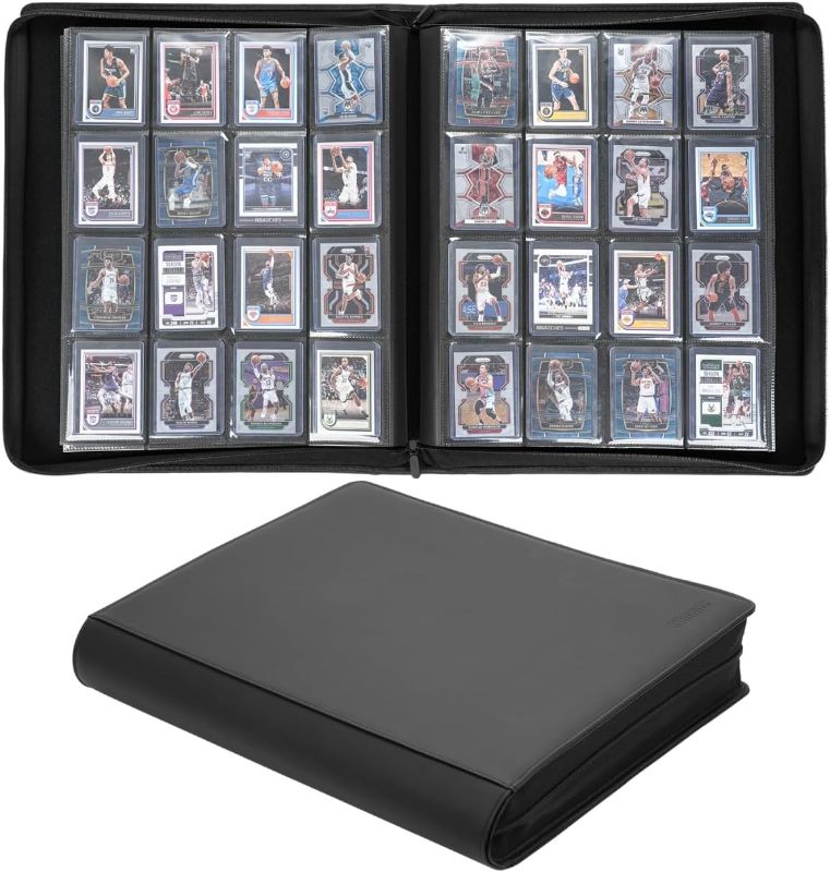 Photo 1 of 16 Pocket Toploader Binder, Holds 640 Top Loaders, Top Loader Card Storage with Sleeves for 3'' x 4'' Toploaders, for Trading Cards or Sports Cards (Black)