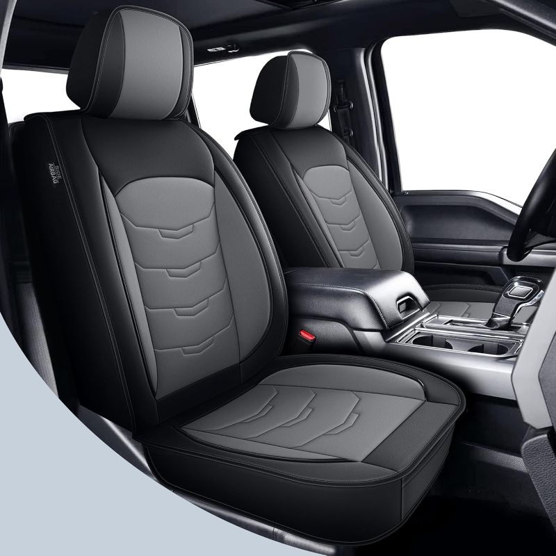 Photo 1 of Ford F150 2009-2025 2026 Seat Covers F250/F350/F450 2017-2026 Waterproof Airbag Compatible Leather Seat Protectors for Crew Cab XL XLT Lariat King Ranch Platinum(Black & Grey,5 Full Set)