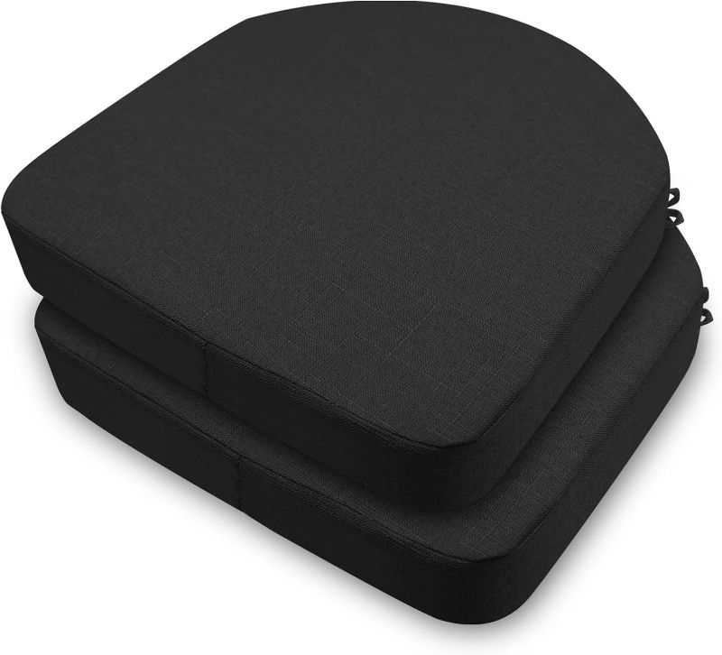 Photo 1 of Chair Cushions for Dining Chairs, 2 Pack Memory Foam Chair Pads with Ties and Non-Slip Backing, Indoor Seat Cushions for Kitchen, Black, 17" x 17" x 2"
