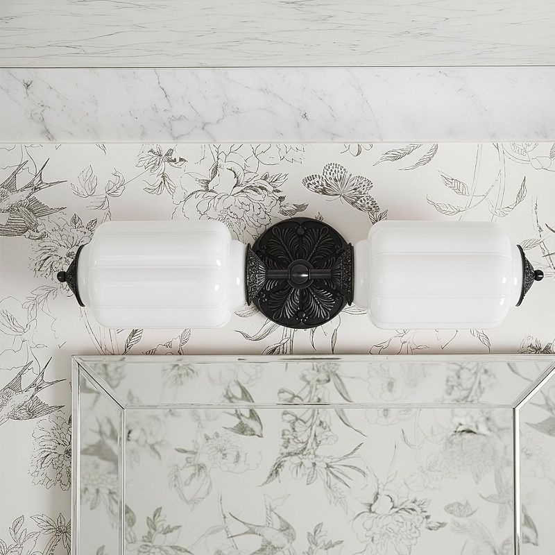 Photo 1 of Vintage Milk Glass Bathroom Vanity Light - 2-Light Wall Sconce with Brass Finish Base & Green Glass Shade - Wall Sconce Lighting for Mirror, Kitchen, Living Room, Gallery (Bulbs Included) (white)