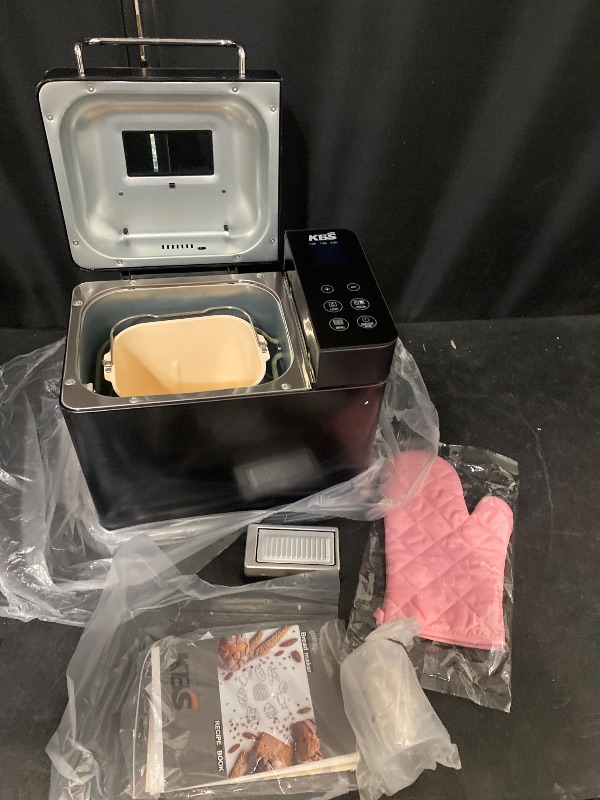 Photo 1 of KBS Premium 2LB Convection Bread Maker Dual Heaters, 710W Stainless Steel 17-in-1 Bread Machine Healthy Ceramic Pan, Nut Dispenser,Touch Panel, 3 Loaf Sizes 3 Crust Colors, 15H Timer,Low Noise,Recipes