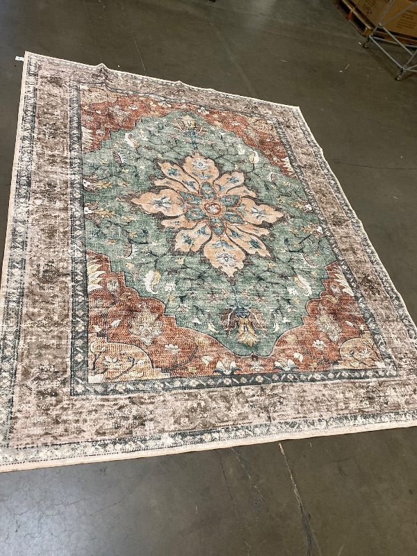 Photo 1 of Area Rugs 8'x10' Washable Non-Slip, Floral Vintage Distress Print Pattern Medallion Carpet for Living Room Bedroom Dining Room, Brick Red Rust Neutral Brown Burnt Orange Green