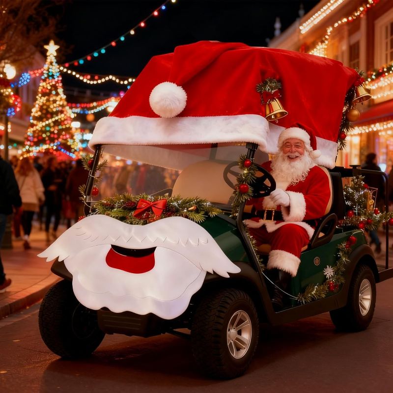 View 1 of 2 Pcs 16.40 ft Large Christmas Car Decoration Santa Claus Hat and Cute Beard Outdoor Car Covers Christmas Golf Cart Costume Auto Accessories Felt Santa Claus Kit Xmas Gift Set for Cars