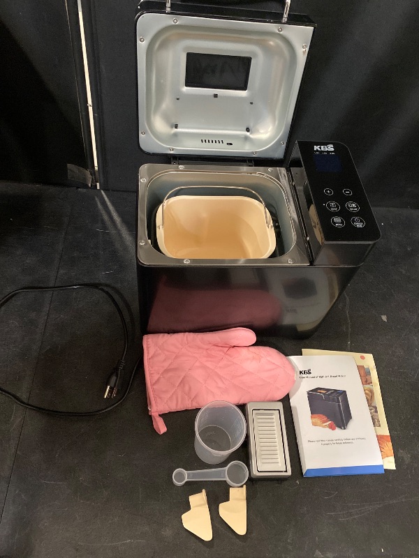 Photo 1 of KBS Premium 2LB Convection Bread Maker Dual Heaters, 710W Stainless Steel 17-in-1 Bread Machine Healthy Ceramic Pan, Nut Dispenser,Touch Panel, 3 Loaf Sizes 3 Crust Colors, 15H Timer,Low Noise,Recipes