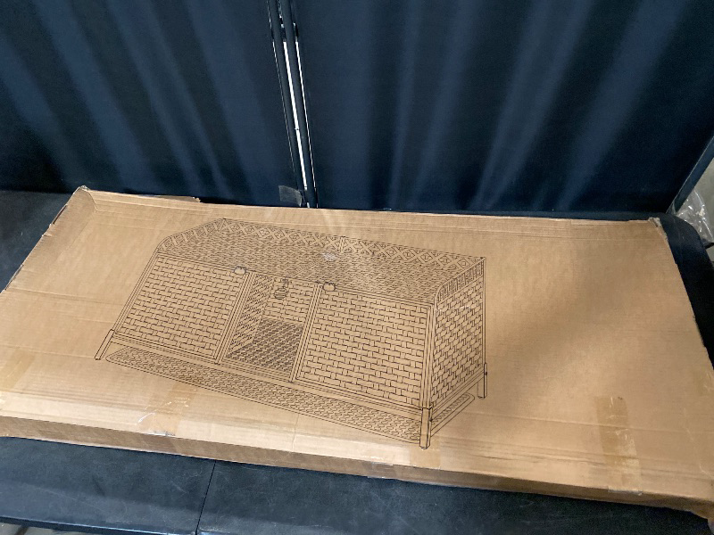 Photo 1 of Cat Litter Box Enclosure Furniture, Hidden Litter Box with Mat and Fence, Handwoven Rattan Cat House with Two S-Shaped Hooks for Living Room, Bedroom, 18.5 x 20.5 x 19.1 Inches (Natural)