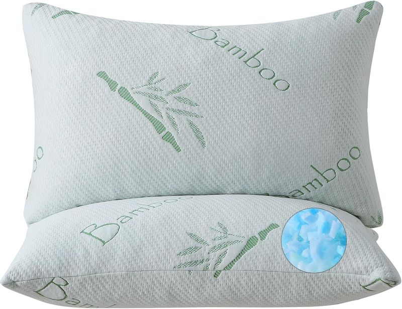 Photo 1 of Memory Foam Pillows Queen Size set of 2, Shredded Memory Foam Bed Pillow for Sleeping, Adjustable Fluffy Pillow with Cooling Breathable Cover for All Sleepers, Hotel Quality Rest Pillow Queen 2 Pack