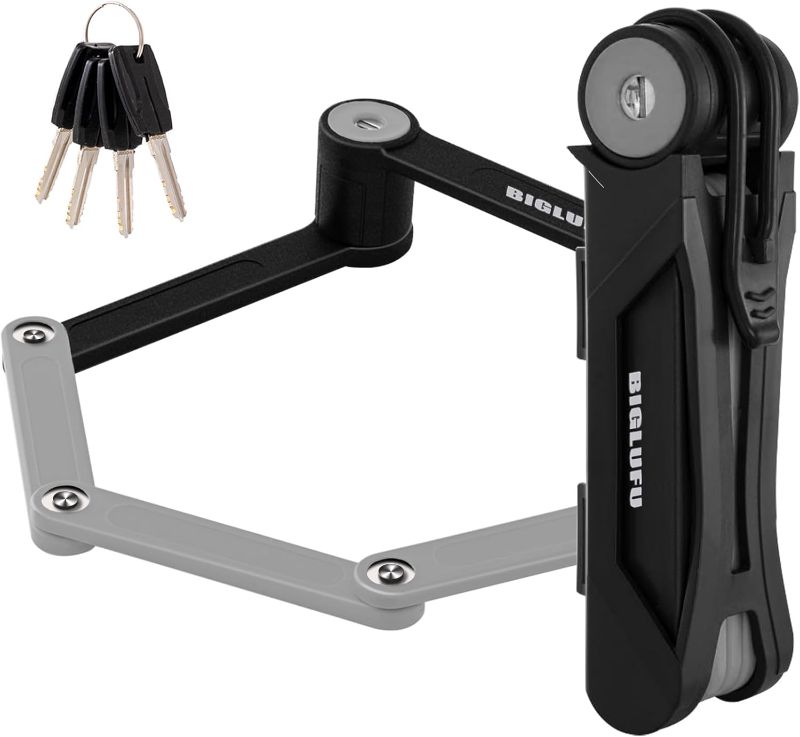Photo 1 of BIGLUFU Bike Lock Bicycle Scooter Motorcycle Folding Locks with 4Keys, Fold Chain Heavy Duty Alloy Steel Foldable Lock with Mounting Bracket 2pc Straps, 86cm/34 Unfolding, 1.92 lbs