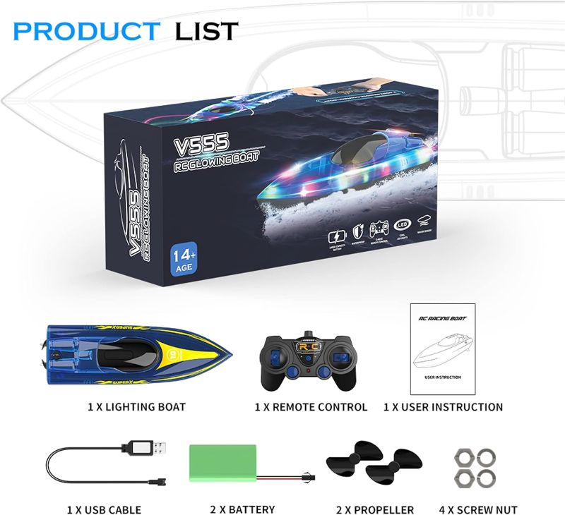 Photo 1 of (REMOTE CONTROL ONLY) RC Boat with LED - Remote Control Boat for Pools and Lakes 2.4 GHZ RC Boats with 2 Rechargeable Battery Whole Body Waterproof, Low Battery Alarm, Water Play Toy Gift for Boys&Girls (only remote)