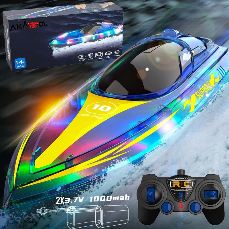 Photo 1 of (REMOTE CONTROL ONLY) RC Boat with LED - Remote Control Boat for Pools and Lakes 2.4 GHZ RC Boats with 2 Rechargeable Battery Whole Body Waterproof, Low Battery Alarm, Water Play Toy Gift for Boys&Girls (only remote)