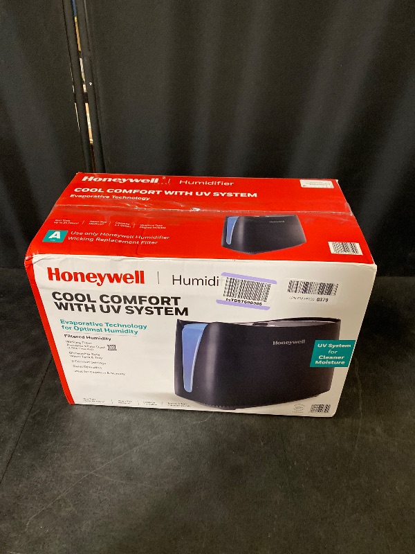 Photo 1 of Honeywell Cool Moisture Humidifier For Bedroom, Medium Rooms, 1.1 Gallon, Invisible Moisture Humidifier for Baby, Kids, Quiet, Easy to Clean, UV Technology, Black, HCM350B