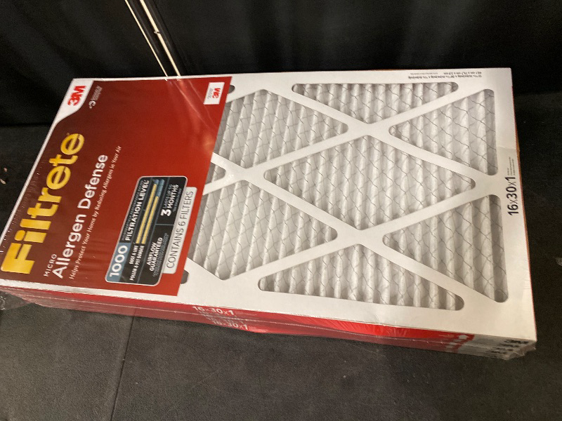 Photo 1 of Filtrete 16x30x1 AC Furnace Air Filter, MERV 11, MPR 1000, Micro Allergen Defense, 3-Month Pleated 1-Inch Electrostatic Air Cleaning Filter, 6 Pack (Actual Size 15.81x29.81x0.81 in)