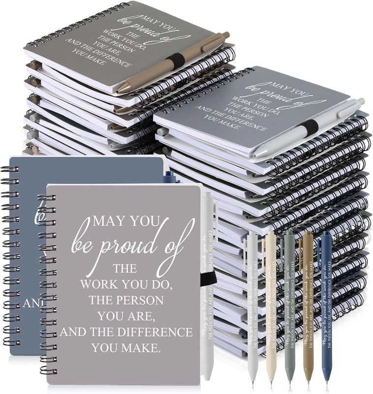 Photo 1 of 50 Sets/100 Pcs Employee Group Gifts May You Be Proud The Work Notebook with Ballpoint Pen Inspirational Journals Office Thank You Gifts for Team Staff Coworker Secretary (Chic Color)