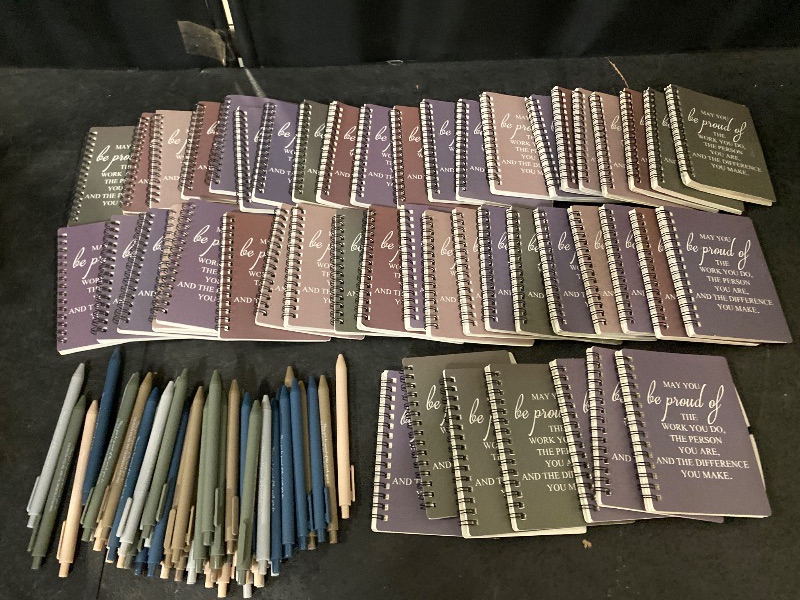 Photo 1 of 50 Sets/100 Pcs Employee Group Gifts May You Be Proud The Work Notebook with Ballpoint Pen Inspirational Journals Office Thank You Gifts for Team Staff Coworker Secretary (Chic Color)
