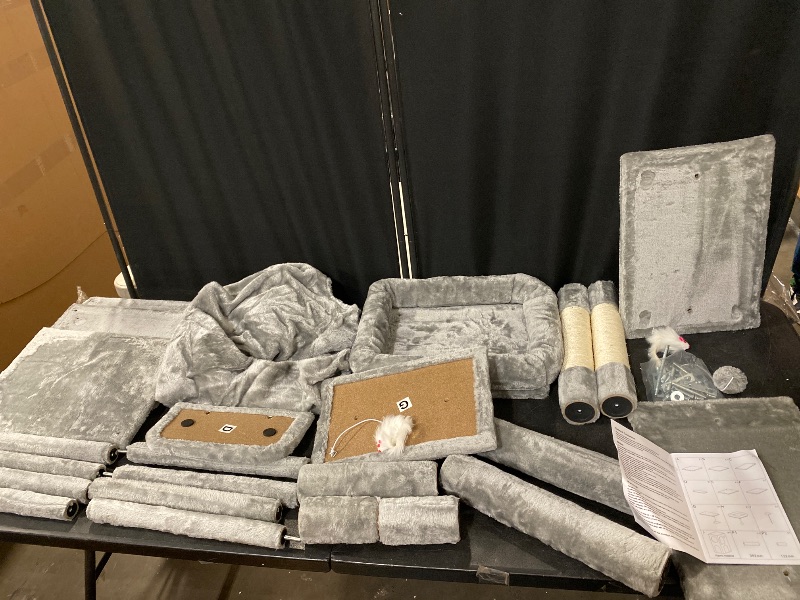 Photo 1 of Cat Tree Tower for Indoor Cats, 50-inch Adult Cat Tree House for Large Adult Cats with Steps, Scratching Post, 2 Cat Caves, Dangling Toys, FC50, Light Grey