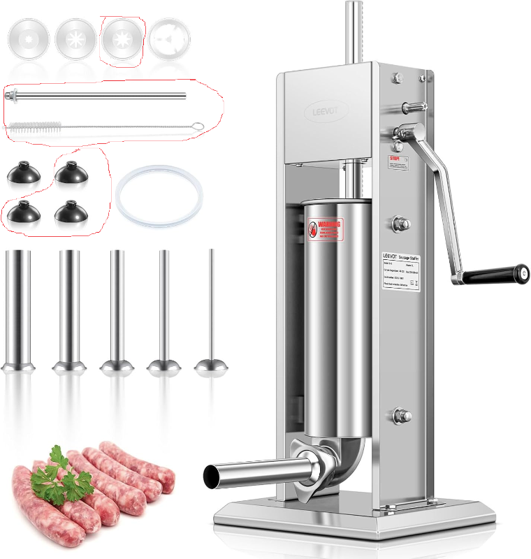 Photo 1 of 11LBS/5L Manual Sausage Stuffer, Professional Stainless Steel Sausages Maker & Filler Kit with 2 Speed, 5 Stuffing Tubes, Vertical Meat Stuffers for Home Kitchen, Commercial Use