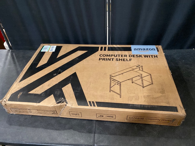 Photo 1 of Computer Desk, 48 Inch Gaming Desk with Led Lights & Power Outlet, Office Desk with Storage Shelves, Reversible Desk with Monitor Shelf & Headphone Hook, Carbon Fiber Black