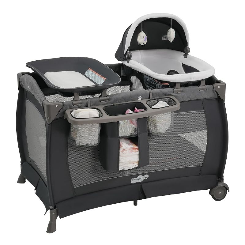 Photo 1 of Pack and Play 4 in 1 Playard Portable Playard Foldable Playpen for Baby and Toddler Portable Crib Mattress Diaper Changer for Newborn (Grey)
