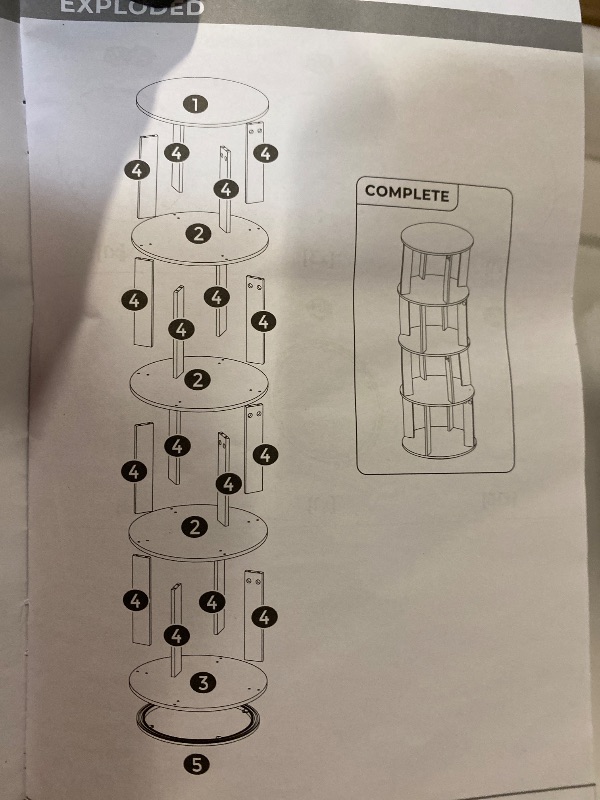 Photo 1 of 4-Tier Rotating Bookshelf, 360° Spinning Bookshelf Tower, Floor Standing Round Revolving Bookcase, Display Rack for Books, CDs, for Living Room, Study, Bedroom, White