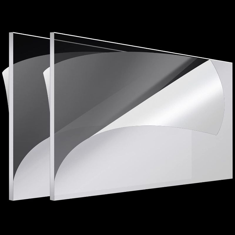 Photo 1 of 2 Pcs 24 x 48 Inch, 1/4 Inch Thick Clear Acrylic Plexiglass Sheets Transparent Plastic Panels Sheets Cut to Size Cast Acrylic Board Panel with Protective Film for Craft DIY Project Sign Frame