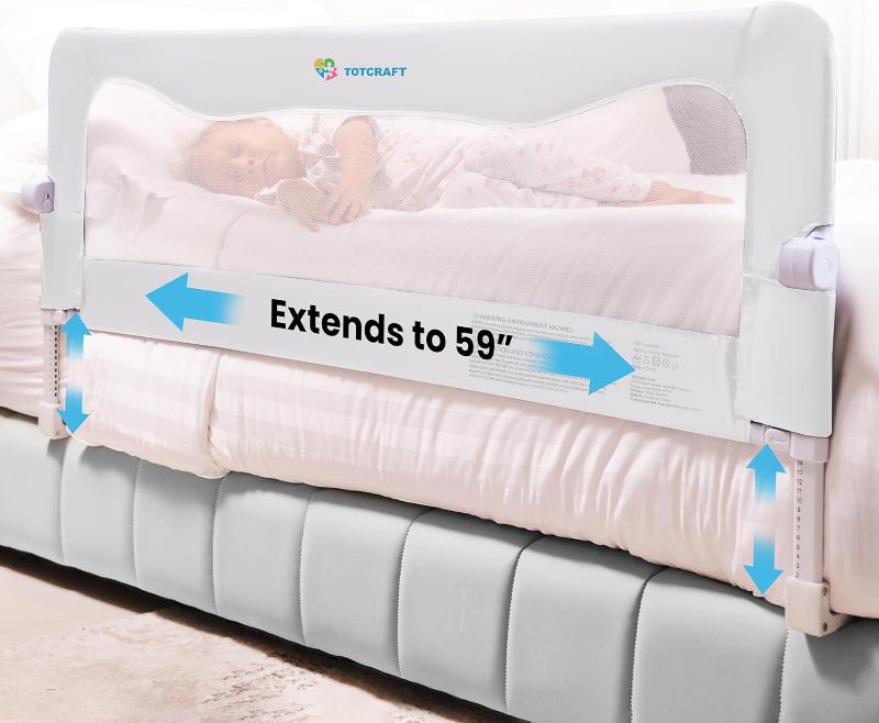 Photo 1 of FlexGuard Adjustable Length & Height Bed Rail for Toddlers – Fits Twin, Full, Queen & King Beds – 35.5? or 59? Two Fixed Lengths – 14 Height Levels –Bed Guard Rail for Toddlers (White)