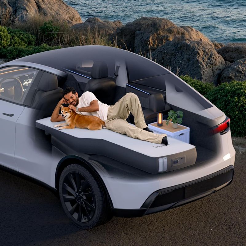Photo 1 of Tesla Model Y Solo Mattress, Wedge Design & 6.7-Inch Solid Foam for Flat Car Bed, Portable Camping Mattress w/Built-in Pump for Solo Campers, Hiking, Nap, Road Trip