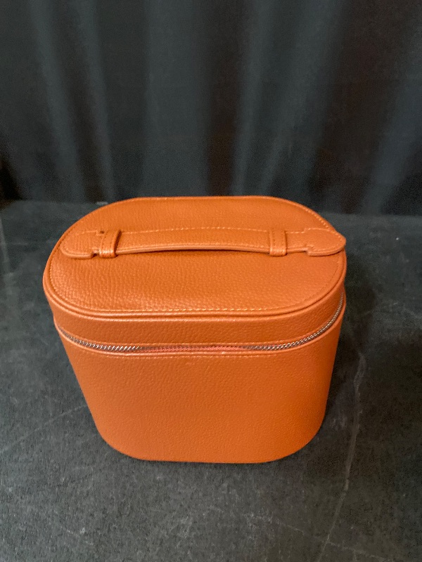 Photo 1 of Makeup Vanity Bag for Women - Large Capacity Cosmetic Organizer with Removable Liner, Waterproof PU Leather Skincare Bag, Portable Chic Cosmetic Make Up Case for Skincare, Brushes, Accessories, Brown