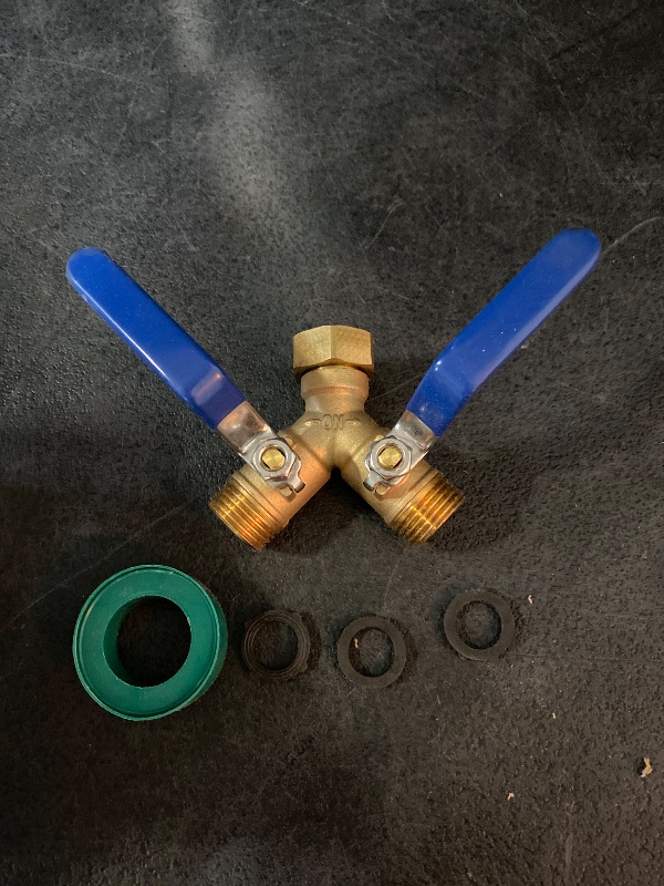 Photo 1 of Hose Splitter 2 Way Heavy Duty Brass Garden Hose Splitter with Long Handle Outdoor Full Flow Hose Splitter Connector, Brass Y Valve 3/4 Inch GHT Thread
